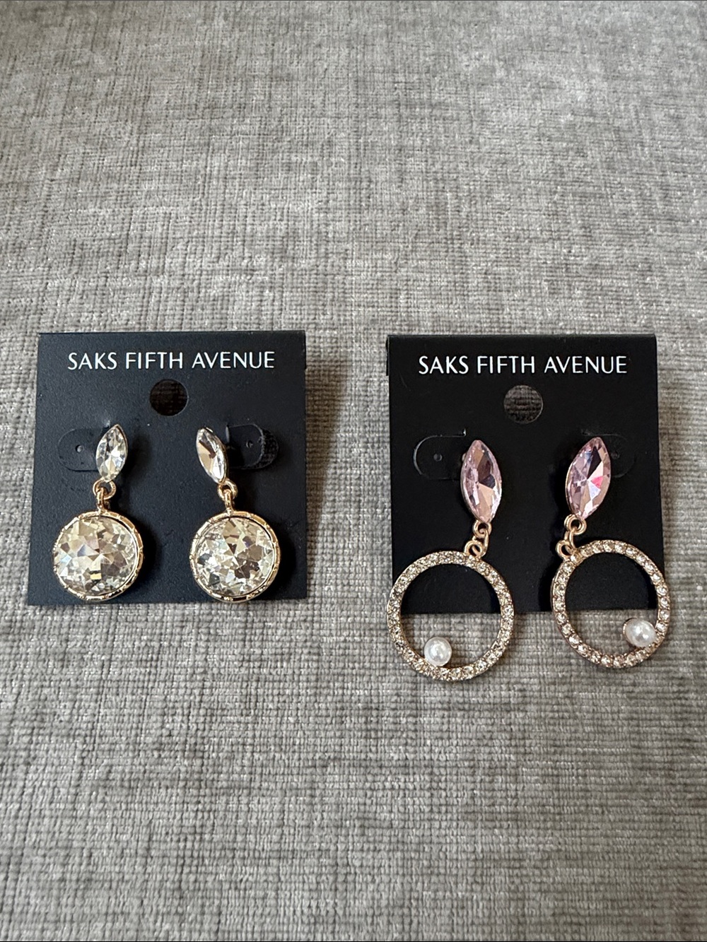 Saks Fifth Avenue Gold-Tone Crystal and Pink Drop Earrings Duo